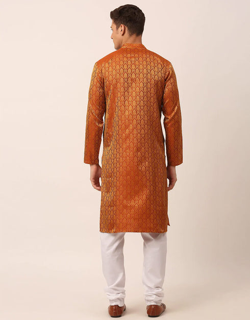 Maroon Orange Kurta Jacquard Silk Pant Closure View