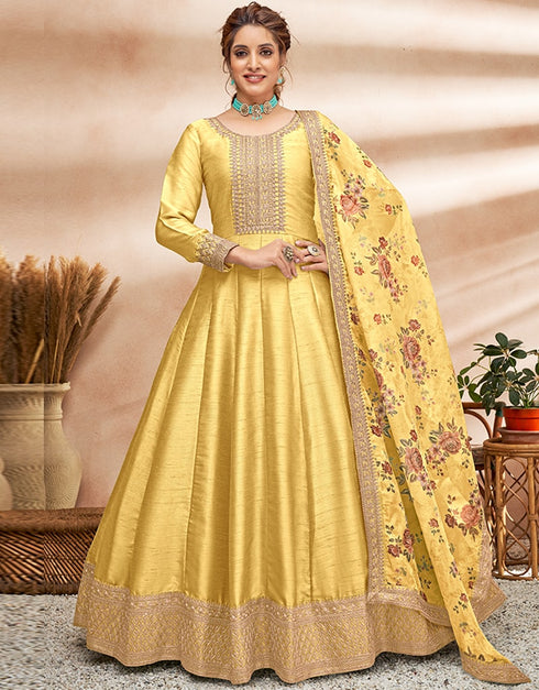 Yellow Art Silk Anarkali Anarkali