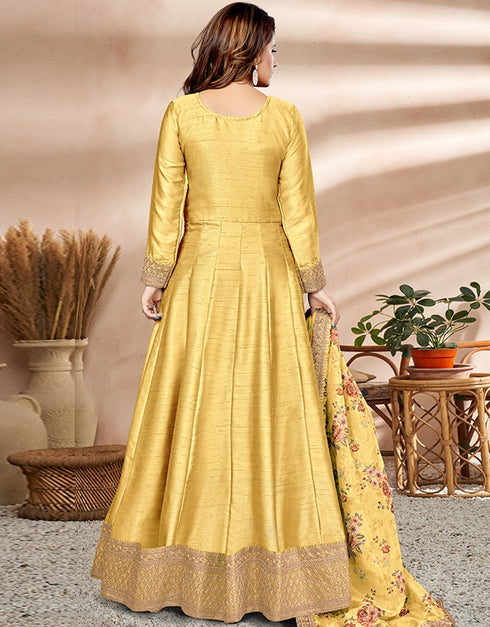 Yellow Art Silk Anarkali Anarkali Salwar Kameez