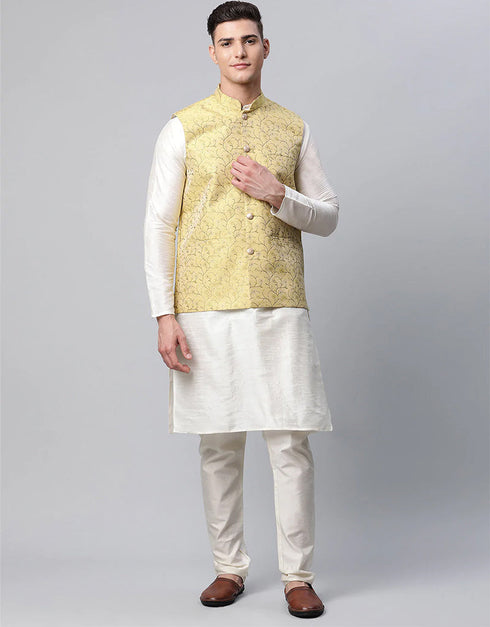 White Kurta Dupion SIlk Pant