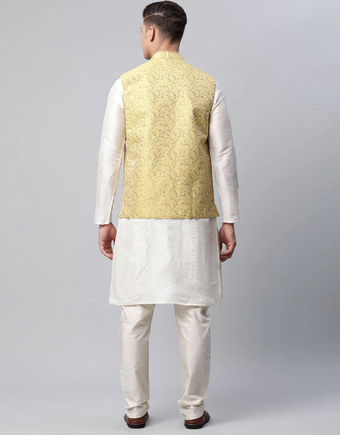 White Kurta Dupion SIlk Pant Closure View
