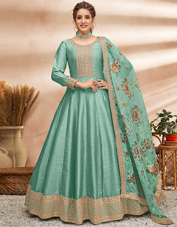 Light Sea Green Art Silk Anarkali Anarkali