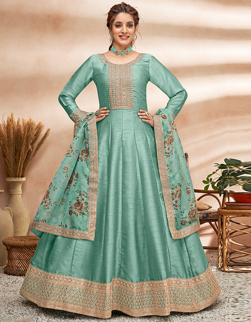 Light Sea Green Art Silk Anarkali Anarkali Closure View
