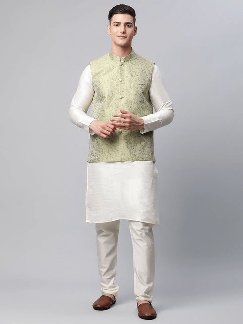 White Kurta Dupion SIlk Pant