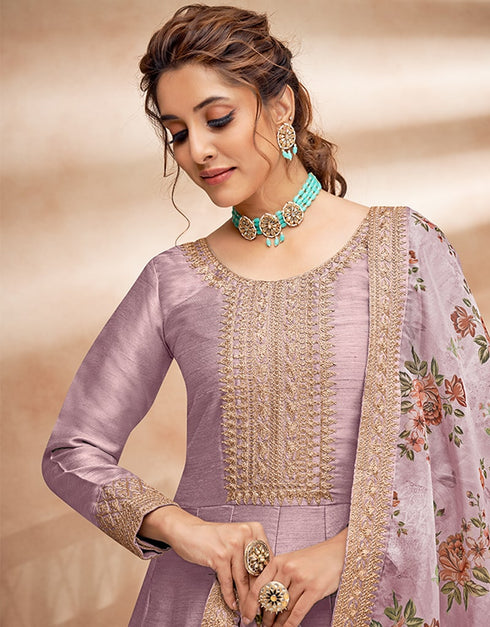 Dusty Purple Art Silk Anarkali Anarkali Back View