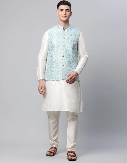 White Kurta Dupion SIlk Pant
