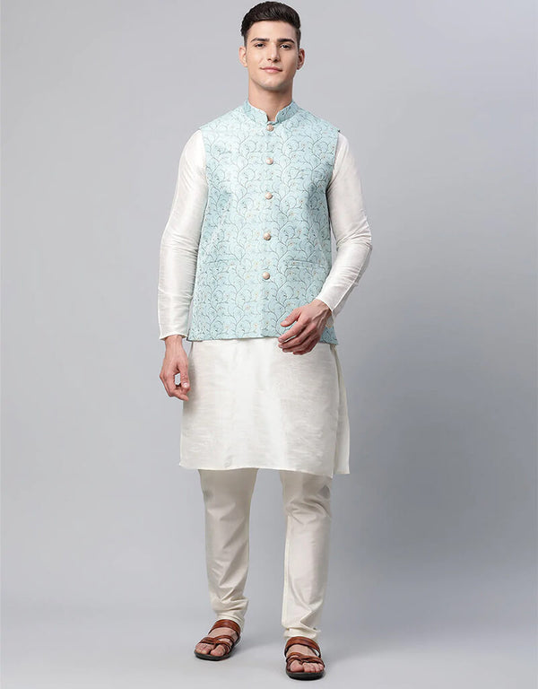 White Kurta Dupion SIlk Pant