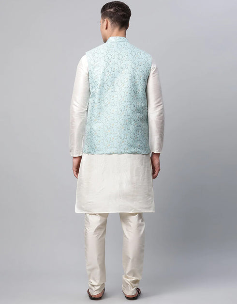 White Kurta Dupion SIlk Pant Closure View