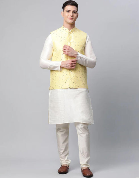 White Kurta Dupion SIlk Pant