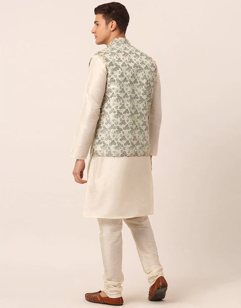White Kurta Dupion SIlk Churidar Closure View
