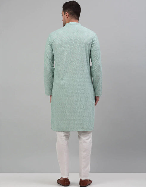 Green Kurta Cotton Pant Closure View