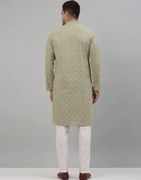Green Kurta Cotton Pant Closure View