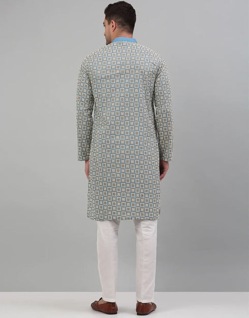 Blue Kurta Cotton Pant Closure View