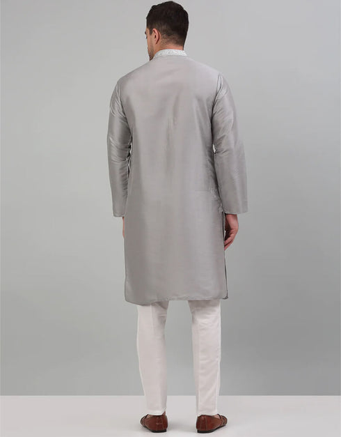 Grey Kurta Cotton Pant Closure View