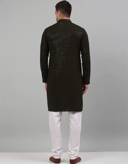 Mehandi black Kurta Cotton Pant Closure View