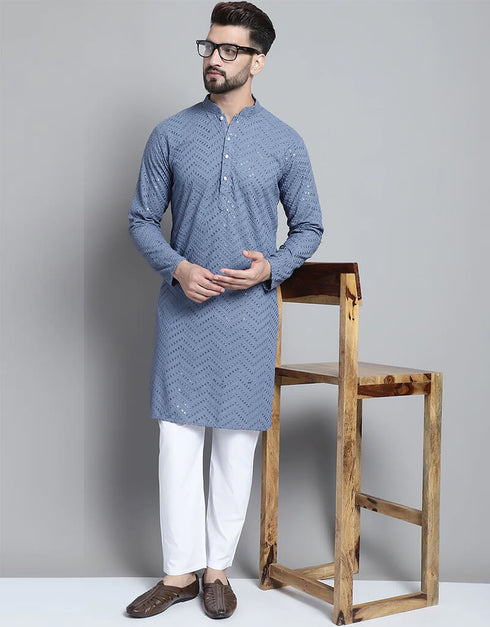 Grey Blue Kurta Cotton Pant