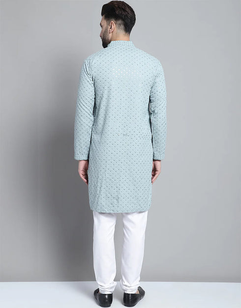 Light Blue Kurta Cotton Pant Closure View