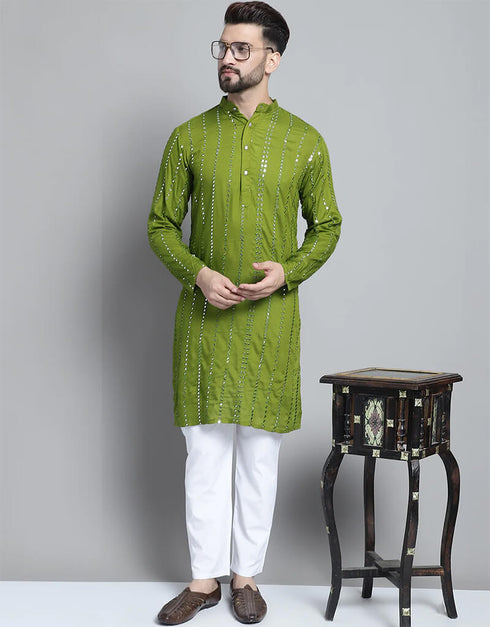 grass green Kurta Rayon Pant
