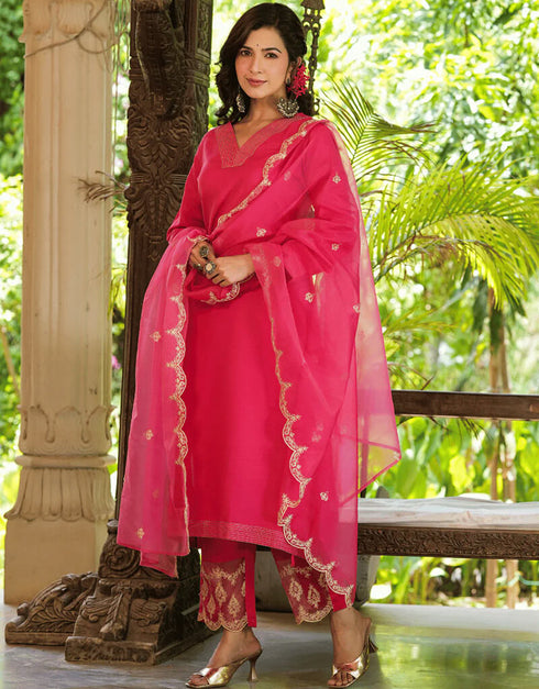 Pink Pure Cotton Straight Pant