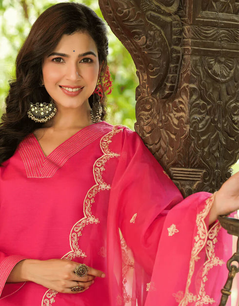 Pink Pure Cotton Straight Pant Women