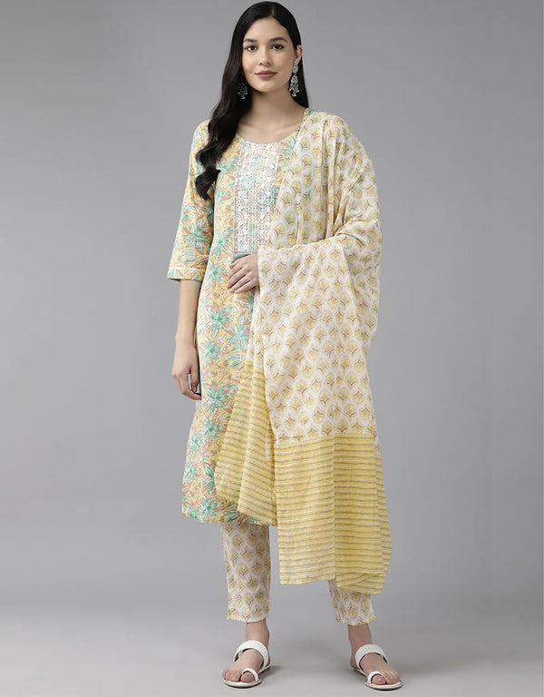 Yellow Pure Cotton Straight Pant