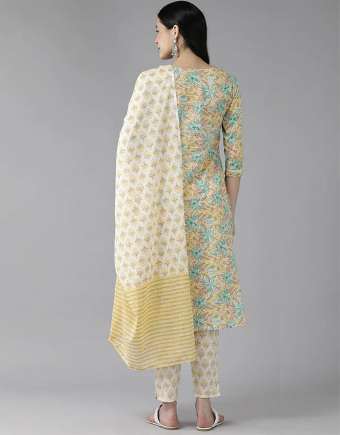 Yellow Pure Cotton Straight Pant Closure View