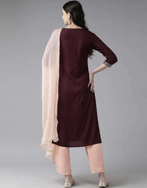 Maroon Viscose Rayon Straight Pant Closure View