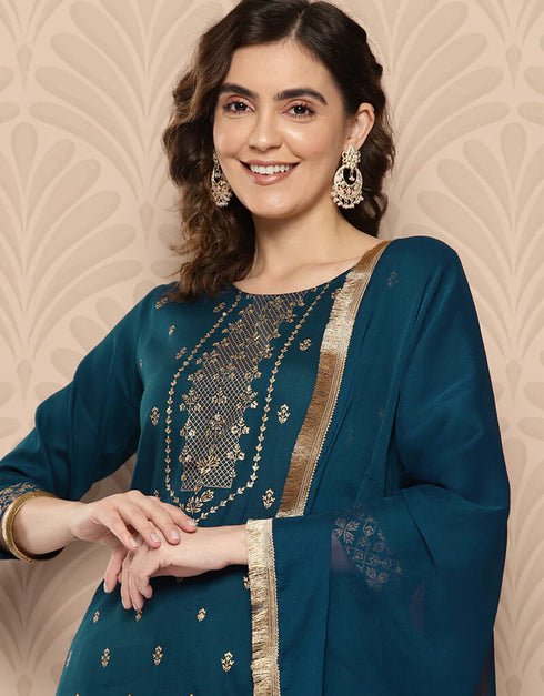 Navy Blue Viscose Rayon Straight Pant Women