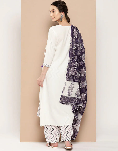 White Viscose Rayon Straight Pant Closure View