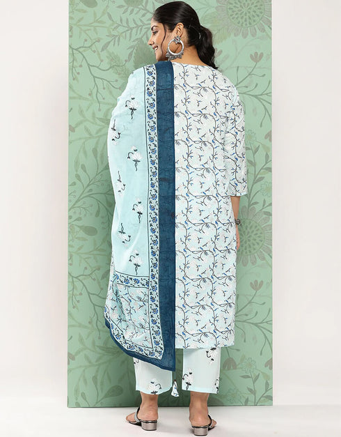 Sky Blue Pure Cotton Straight Pant Closure View