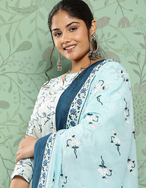 Sky Blue Pure Cotton Straight Pant Women