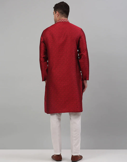 Maroon Kurta Silk Cotton Payjama Closure View