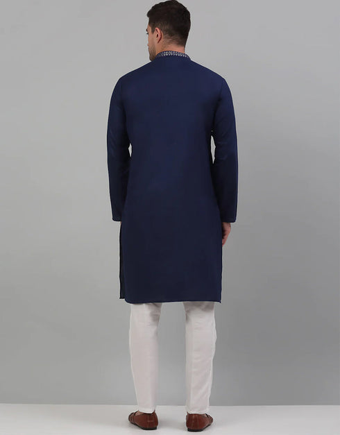 Navy Kurta Cotton Payjama Closure View