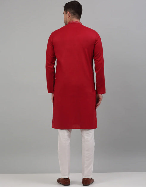 Marron Red Kurta Cotton Payjama Closure View