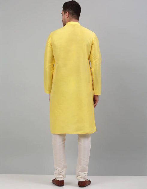 Lemon Kurta Dhupion Silk Churidar Closure View