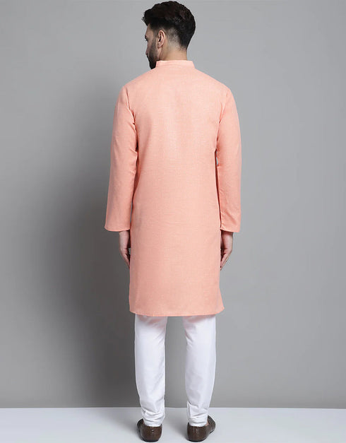 Peach Kurta Pure Cotton Payjama Closure View