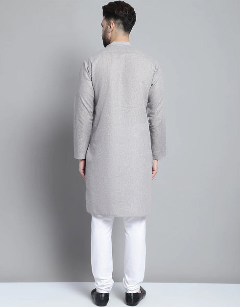 Grey Kurta Pure Cotton Payjama Closure View