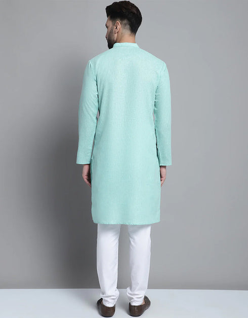 Light Green Kurta Pure Cotton Payjama Closure View
