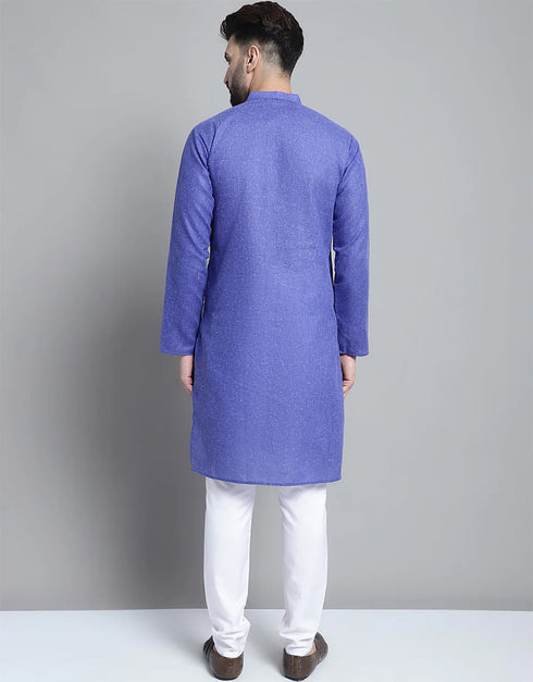 Royal Blue Kurta Pure Cotton Payjama Closure View