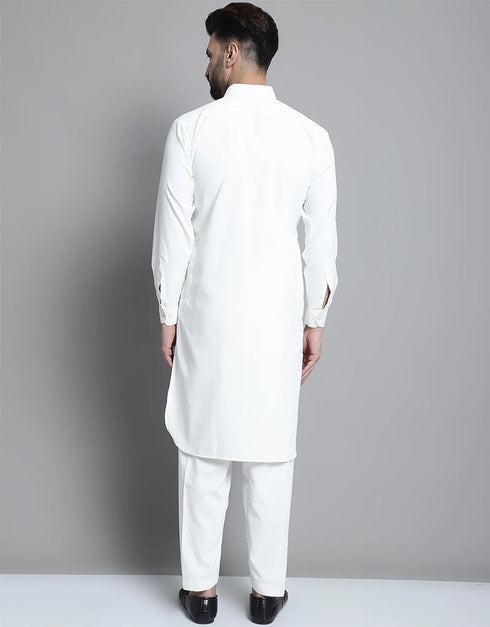 White Kurta Cotton Payjama Closure View