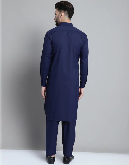Navy Blue Kurta Cotton Payjama Closure View