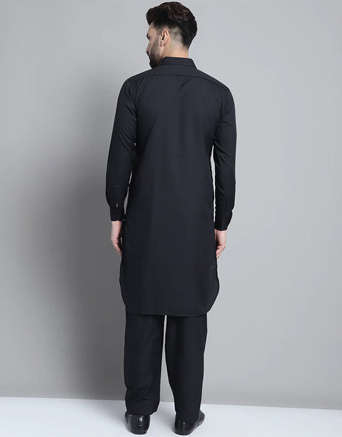 Black Kurta Cotton Payjama Closure View