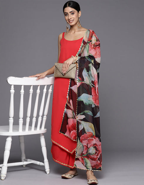 Red Crepe Suit Palazzo