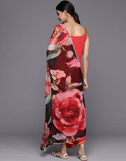 Red Crepe Suit Palazzo Women