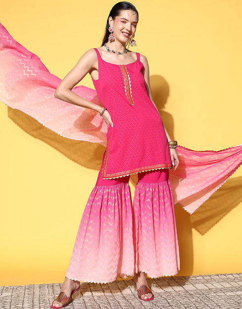 Pink Crepe Suit Sharara Women