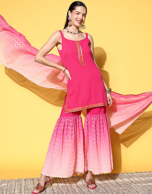Pink Crepe Suit Sharara Women