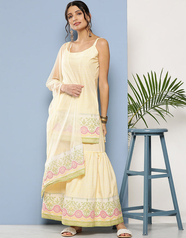 Yellow Crepe Suit Sharara
