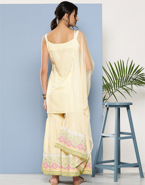 Yellow Crepe Suit Sharara Closure View