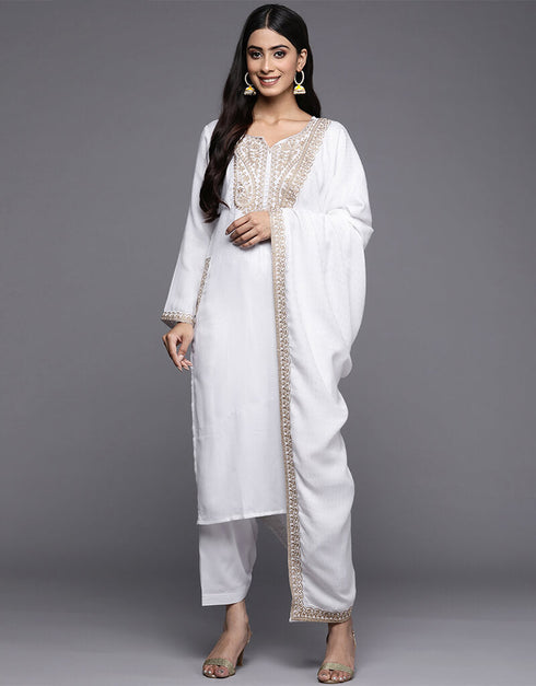 White Pashmina Straight Pant