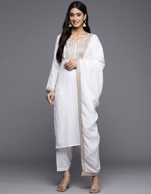 White Pashmina Straight Pant